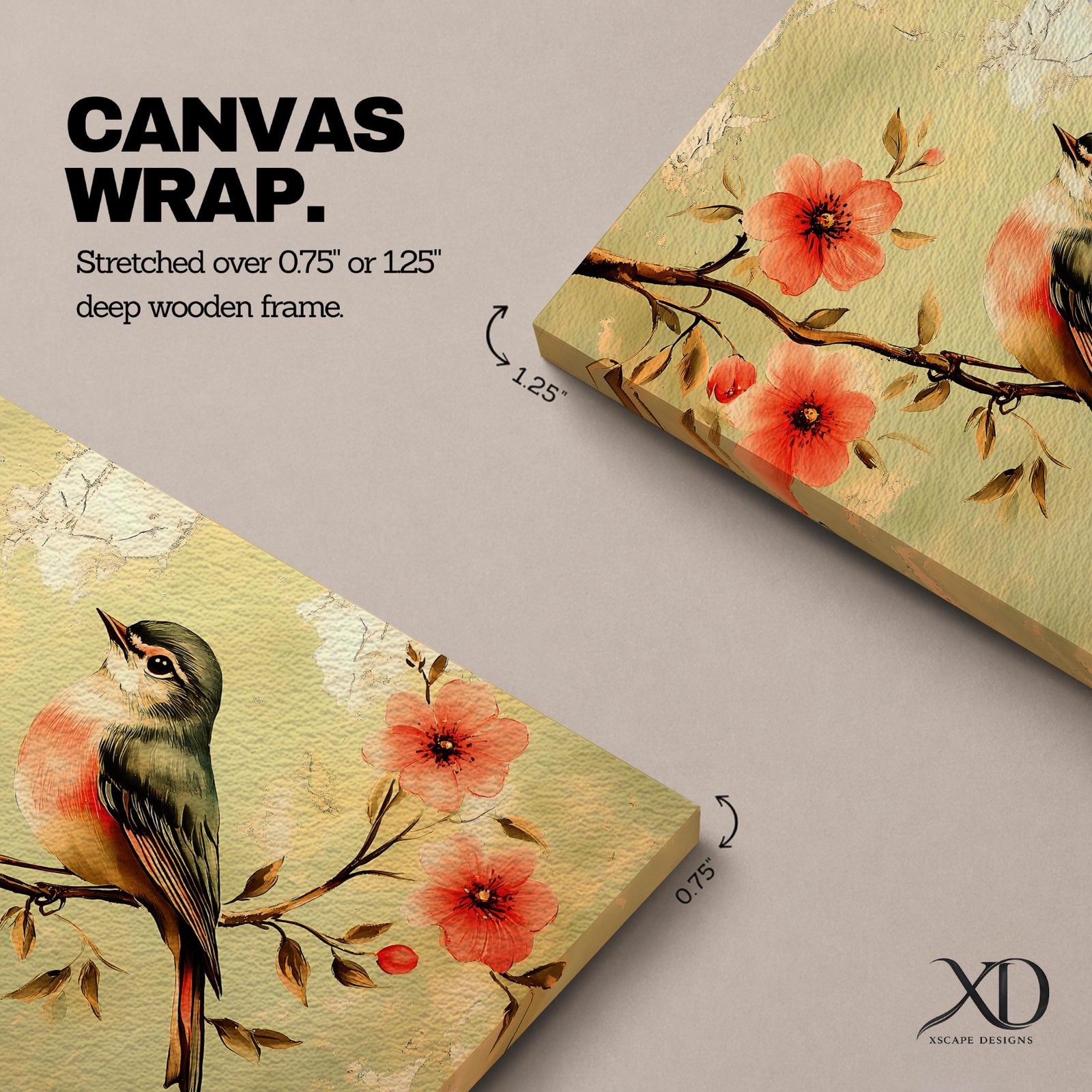 Bird Wall Art Songbird Framed Canvas Blossom Botanical Floral Vintage Home Decor