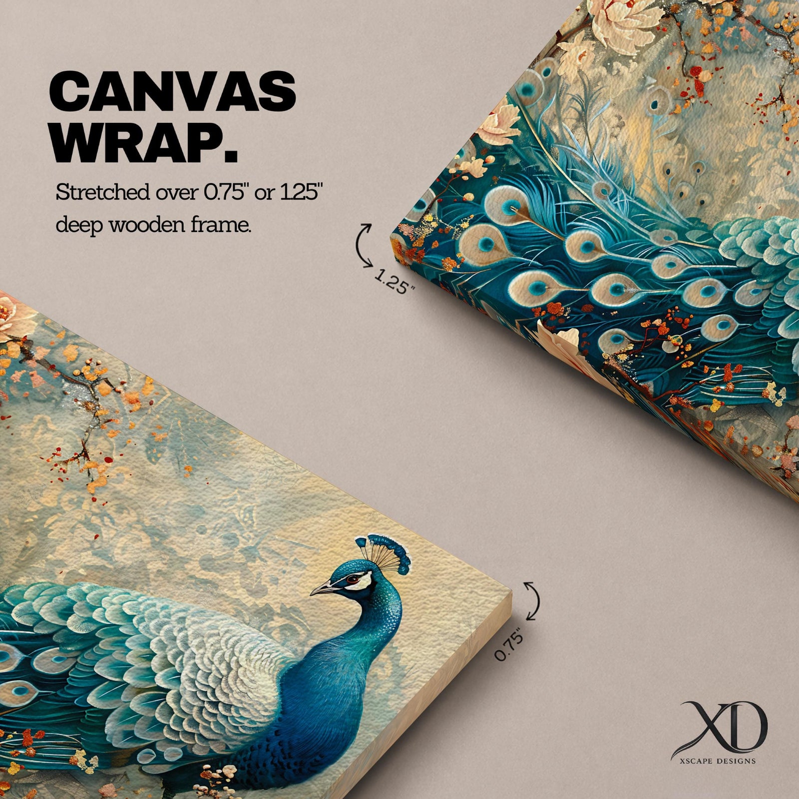 Peacock Wall Art Peafowl Framed Canvas Floral Botanical Vintage Animal Home Decor