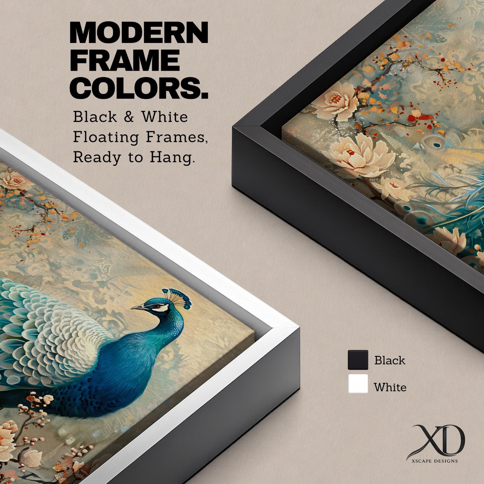 Peacock Wall Art Peafowl Framed Canvas Floral Botanical Vintage Animal Home Decor
