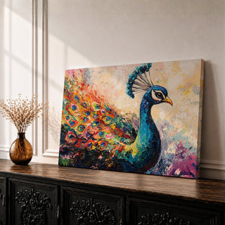 Peacock Wall Art Tropical Bird Framed Canvas Royal Feathers Jungle Wildlife Living Room Decor