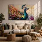 Peacock Wall Art Tropical Bird Framed Canvas Royal Feathers Jungle Wildlife Living Room Decor