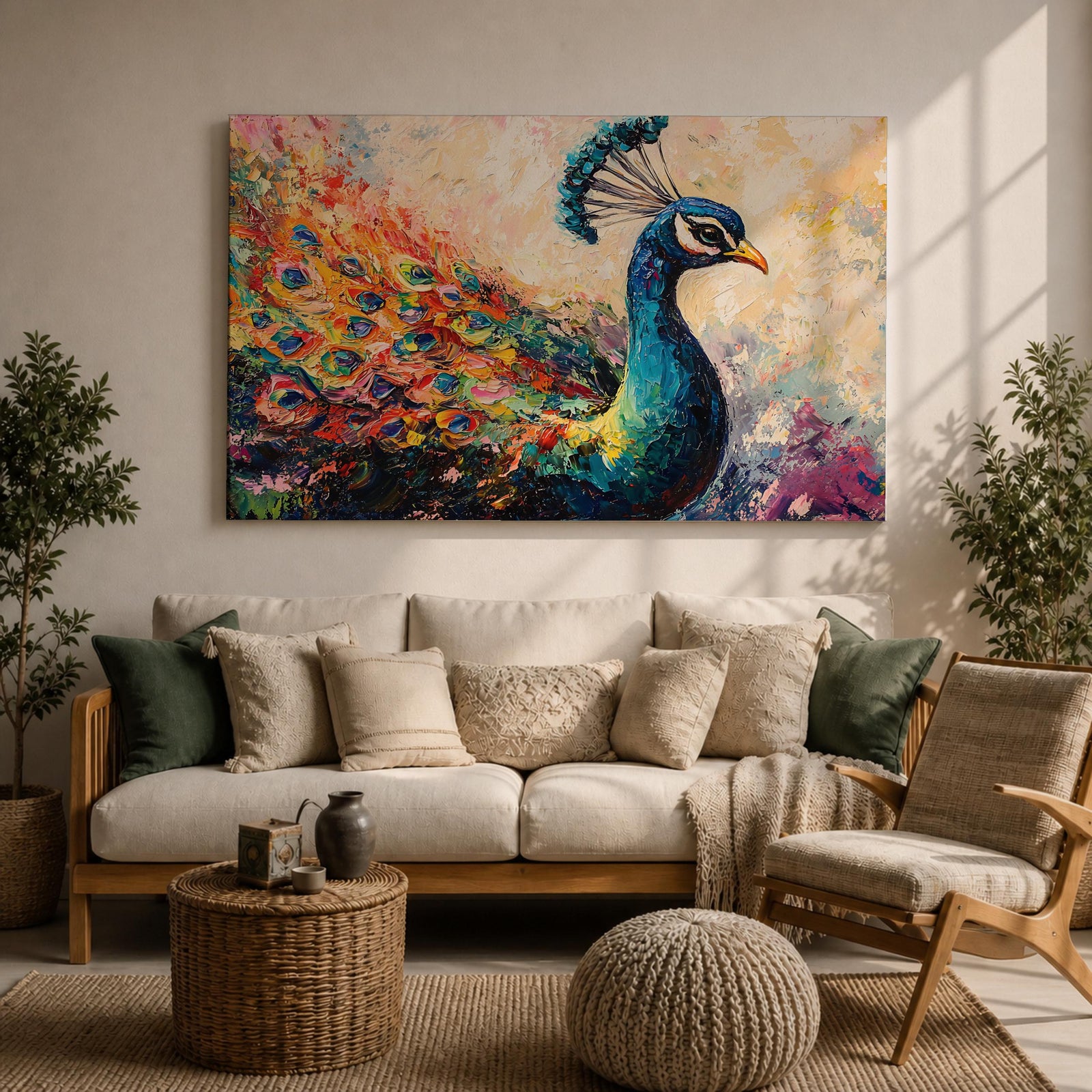 Peacock Wall Art Tropical Bird Framed Canvas Royal Feathers Jungle Wildlife Living Room Decor