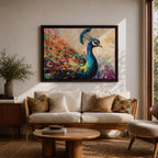 Peacock Wall Art Tropical Bird Framed Canvas Royal Feathers Jungle Wildlife Living Room Decor