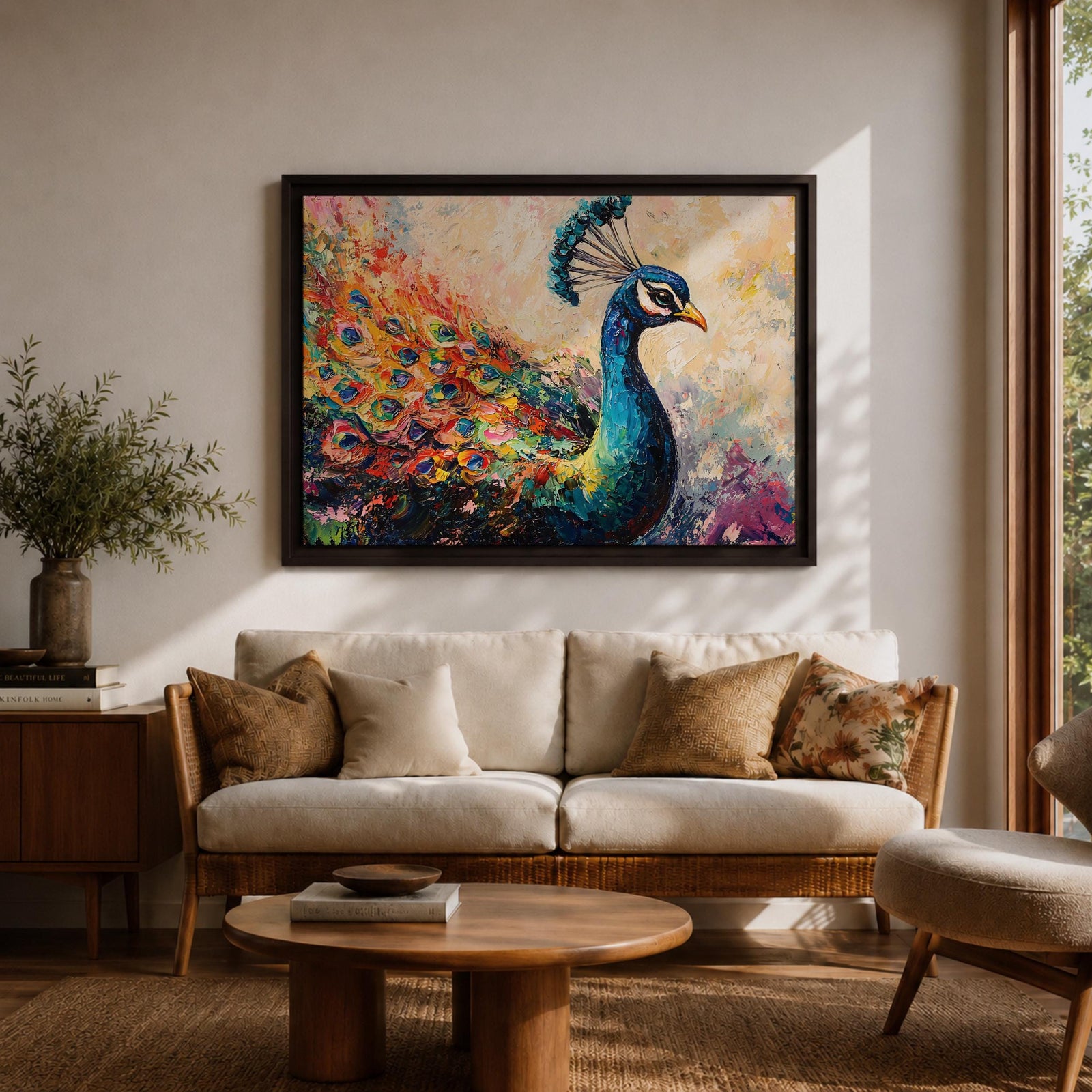 Peacock Wall Art Tropical Bird Framed Canvas Royal Feathers Jungle Wildlife Living Room Decor