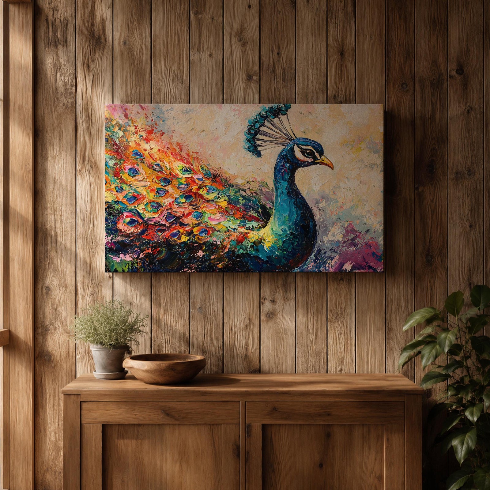 Peacock Wall Art Tropical Bird Framed Canvas Royal Feathers Jungle Wildlife Living Room Decor