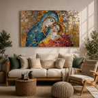 Blessed Virgin Mary Wall Art Madonna and Child Framed Canvas Catholic Mosaic Home Decor