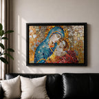 Blessed Virgin Mary Wall Art Madonna and Child Framed Canvas Catholic Mosaic Home Decor