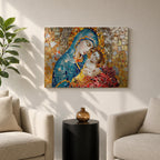 Blessed Virgin Mary Wall Art Madonna and Child Framed Canvas Catholic Mosaic Home Decor
