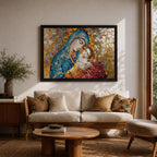 Blessed Virgin Mary Wall Art Madonna and Child Framed Canvas Catholic Mosaic Home Decor