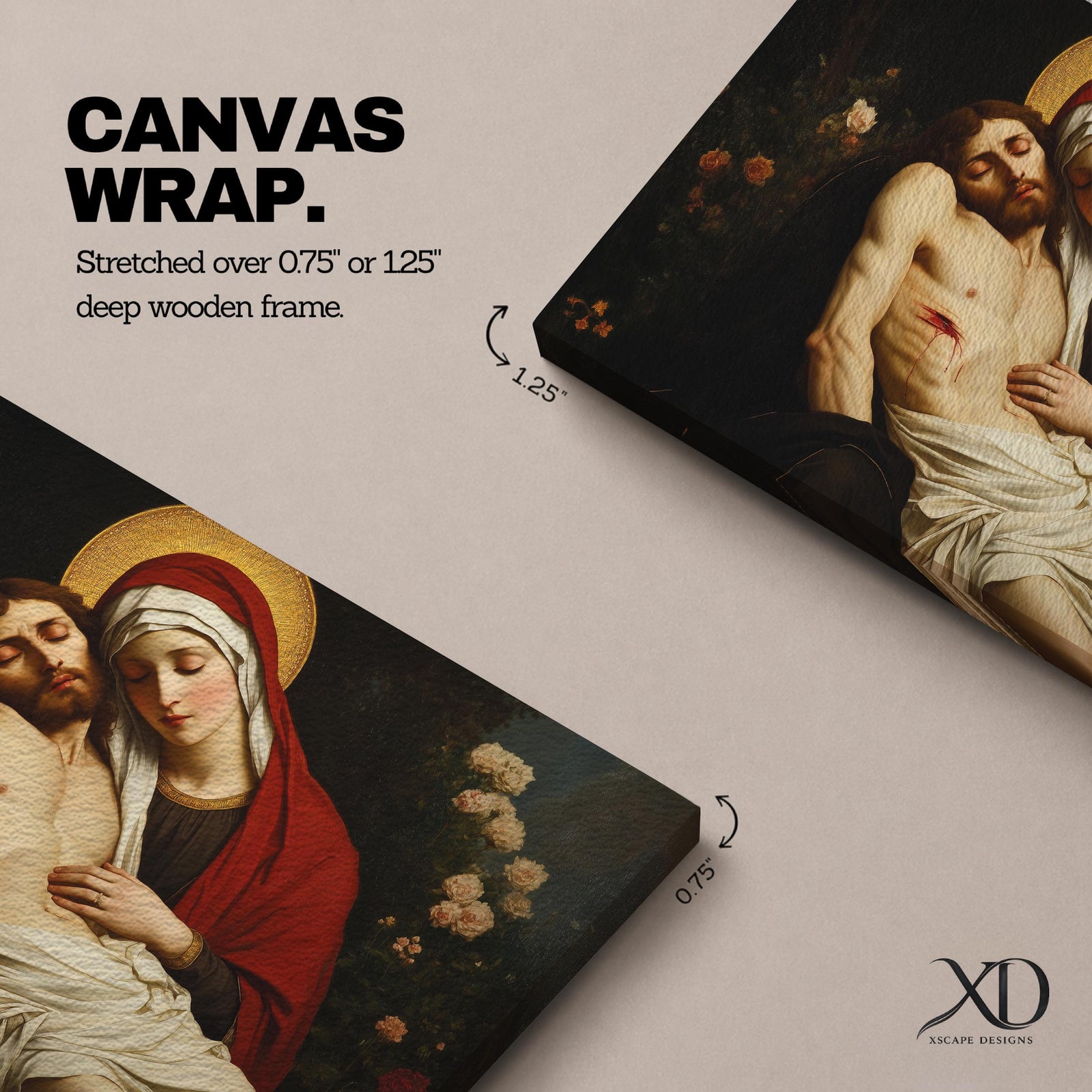 Pieta Wall Art Mary and Jesus Framed Canvas Catholic Vintage Religious Gift Home Decora