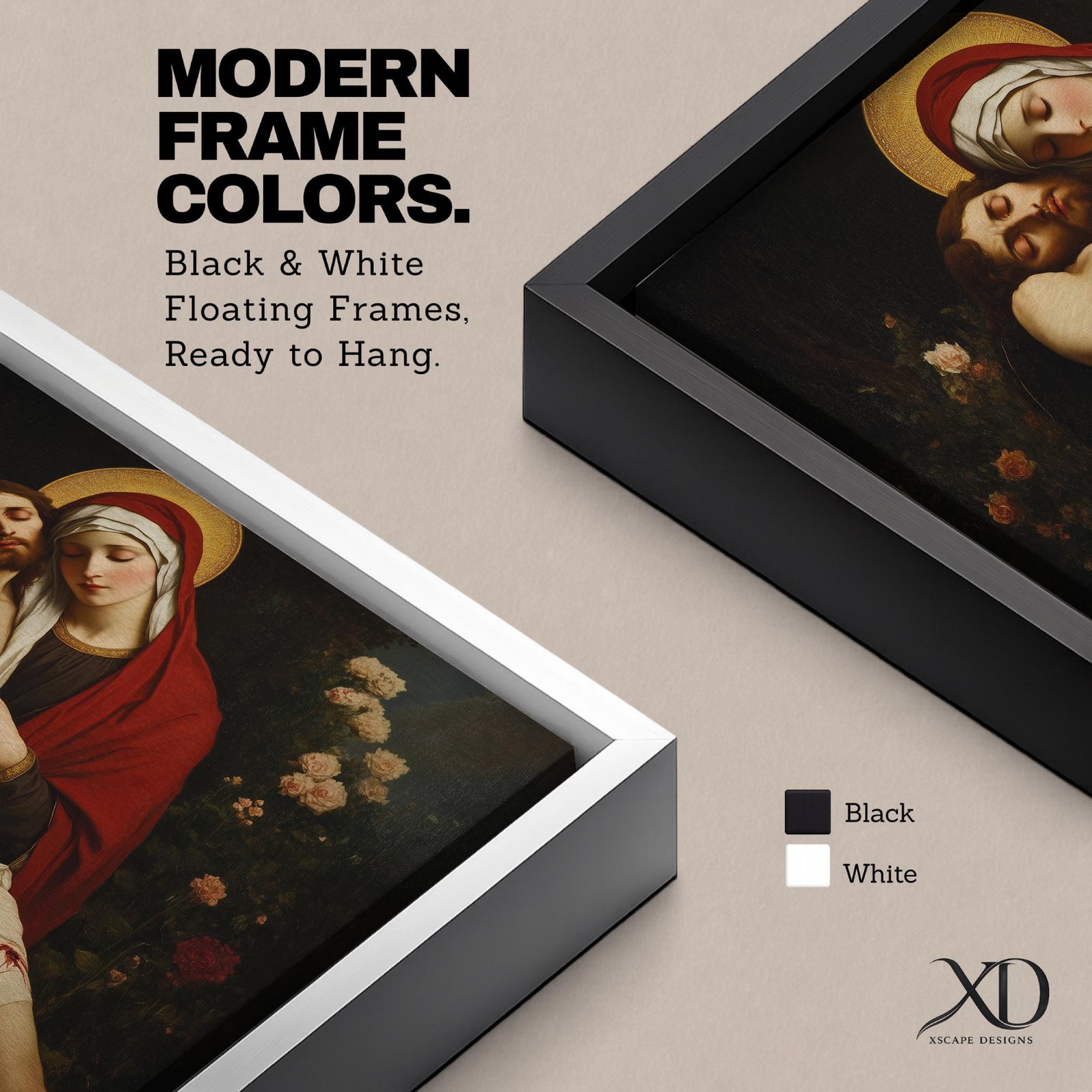 Pieta Wall Art Mary and Jesus Framed Canvas Catholic Vintage Religious Gift Home Decora