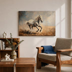 White Stallion Wall Art Mustang Framed Canvas Wild Spirit Running Western Rustic Home Decor