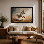 White Stallion Wall Art Mustang Framed Canvas Wild Spirit Running Western Rustic Home Decor