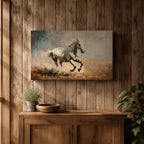 White Stallion Wall Art Mustang Framed Canvas Wild Spirit Running Western Rustic Home Decor