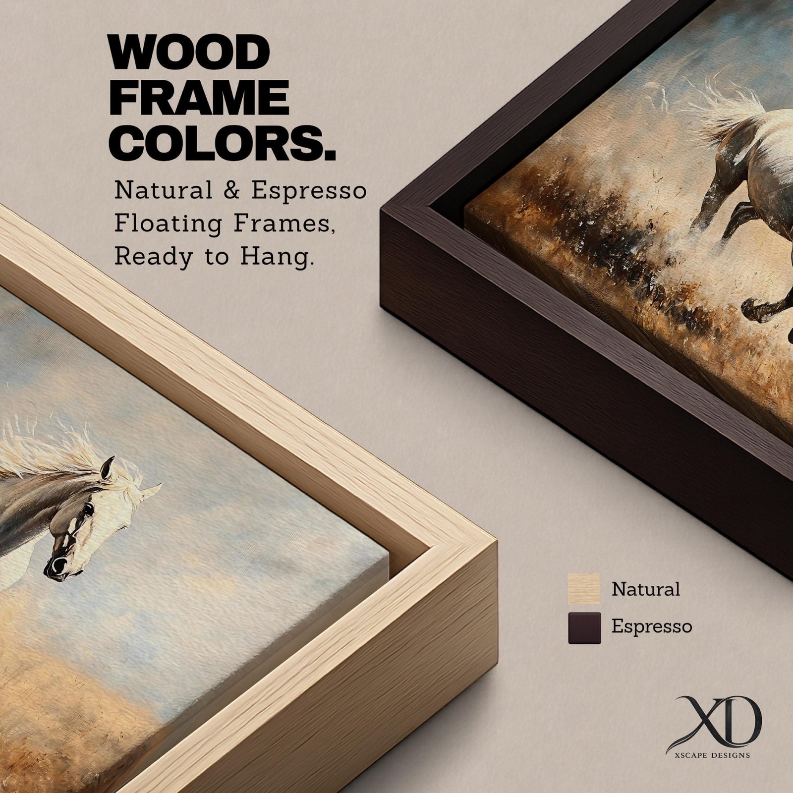 White Stallion Wall Art Mustang Framed Canvas Wild Spirit Running Western Rustic Home Decor