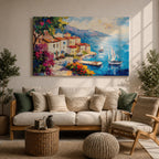 Amalfi Coast Wall Art Italian Coastal Village Framed Canvas Mediterranean Seascape Living Room Decor
