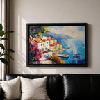 Amalfi Coast Wall Art Italian Coastal Village Framed Canvas Mediterranean Seascape Living Room Decor