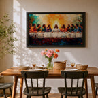 Last Supper Wall Art Jesus and Apostles Framed Canvas Biblical Impasto Christian Home Decor