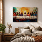 Last Supper Wall Art Jesus and Apostles Framed Canvas Biblical Impasto Christian Home Decor