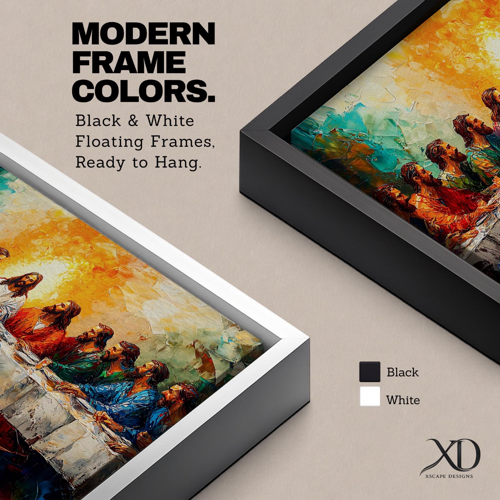 Last Supper Wall Art Jesus and Apostles Framed Canvas Biblical Impasto Christian Home Decor
