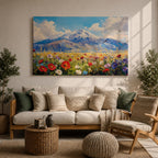 Mountain Wildflower Wall Art Alpine Meadow Framed Canvas Scenic Landscape Impasto Boho Home Decor