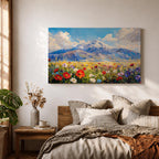 Mountain Wildflower Wall Art Alpine Meadow Framed Canvas Scenic Landscape Impasto Boho Home Decor