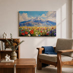 Mountain Wildflower Wall Art Alpine Meadow Framed Canvas Scenic Landscape Impasto Boho Home Decor