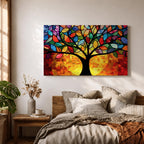 Tree of Life Wall Art Yggdrasil Framed Canvas Stained Glass Nature Living Room Decor