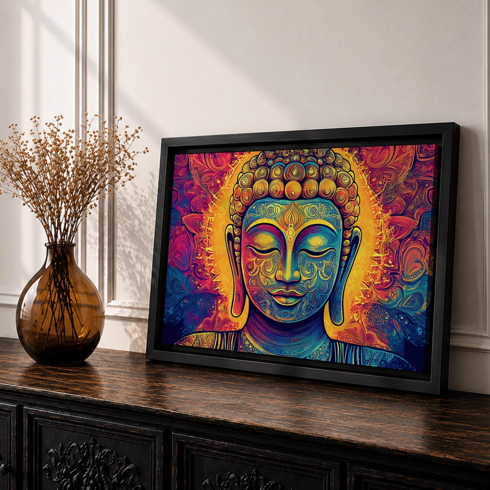 Buddha Wall Art Shakyamuni Framed Canvas Meditation Zen Buddhist Spiritual Living Room Decor