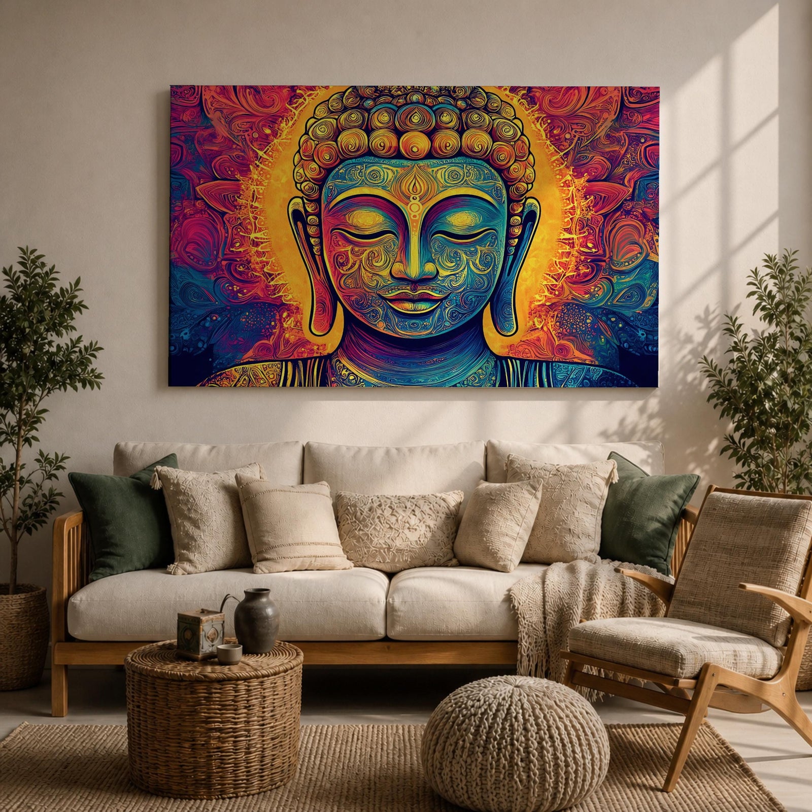 Buddha Wall Art Shakyamuni Framed Canvas Meditation Zen Buddhist Spiritual Living Room Decor