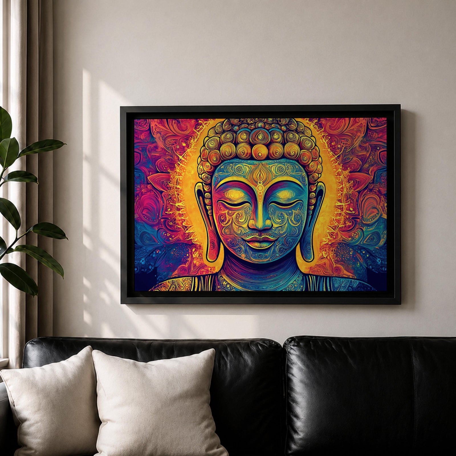 Buddha Wall Art Shakyamuni Framed Canvas Meditation Zen Buddhist Spiritual Living Room Decor