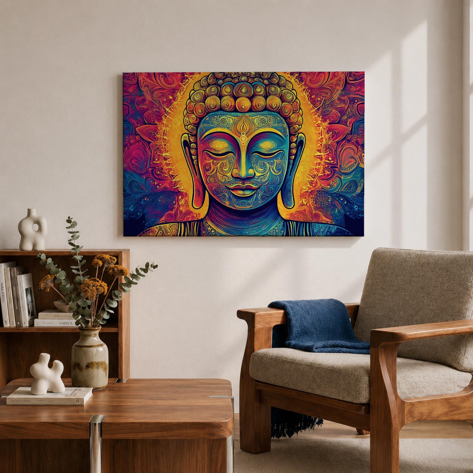 Buddha Wall Art Shakyamuni Framed Canvas Meditation Zen Buddhist Spiritual Living Room Decor