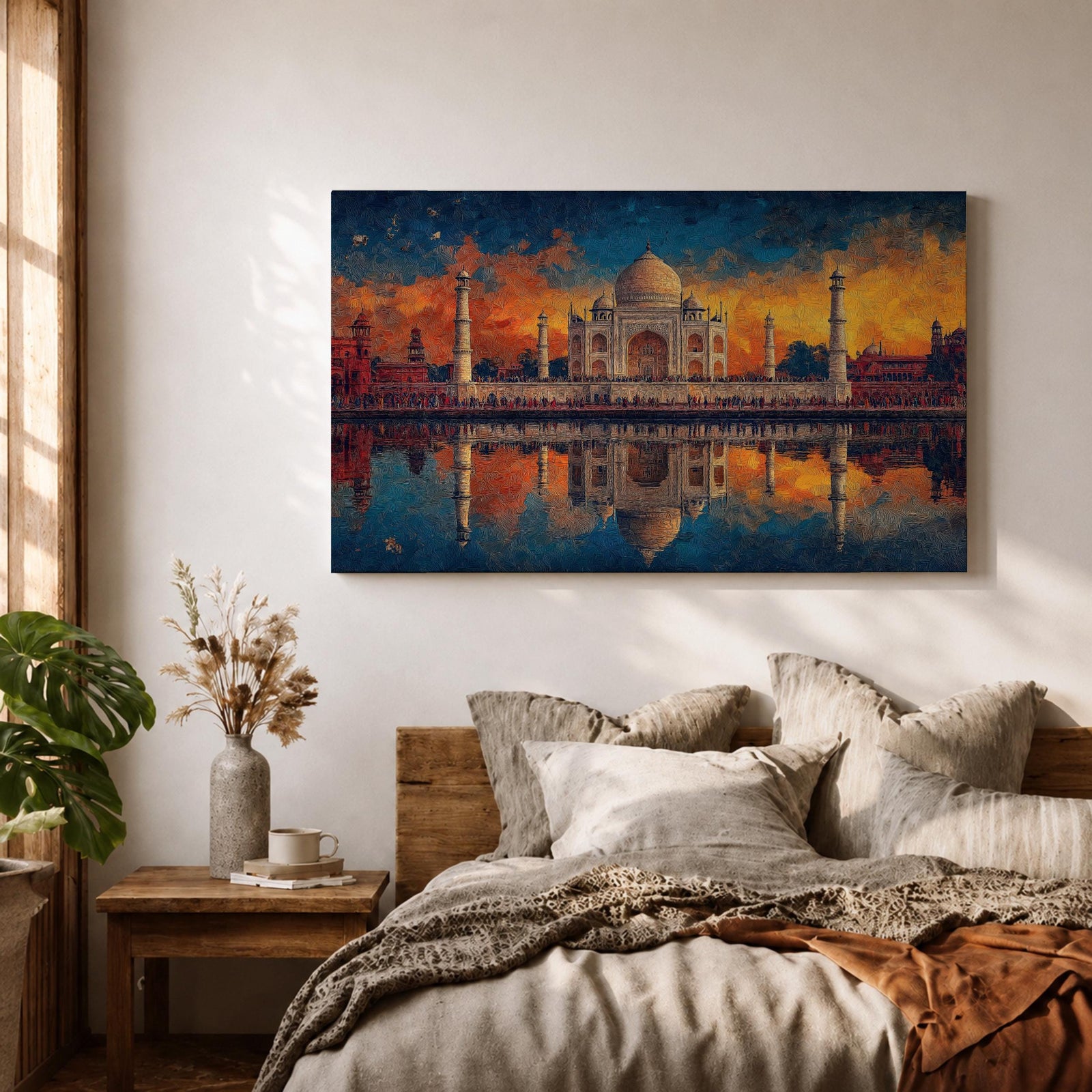 Taj Mahal Wall Art Agra Landmark Framed Canvas Sunset Reflection Boho Home Decor