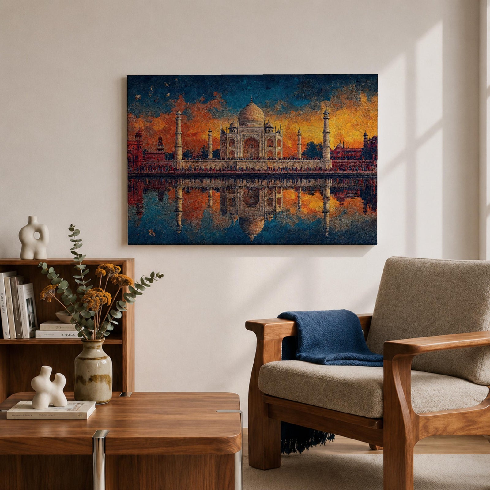 Taj Mahal Wall Art Agra Landmark Framed Canvas Sunset Reflection Boho Home Decor