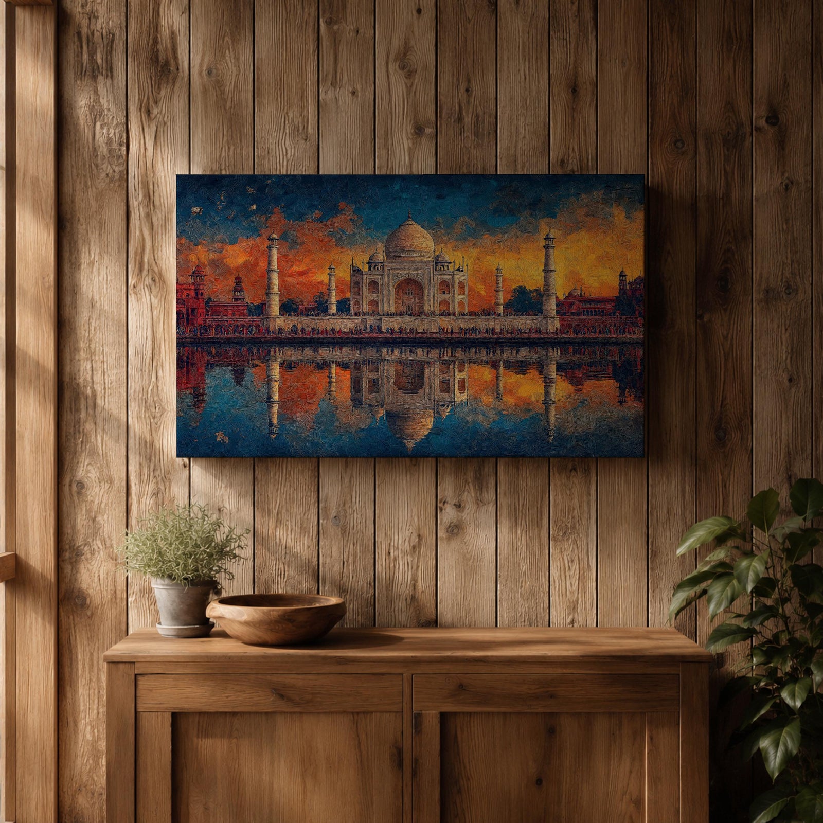 Taj Mahal Wall Art Agra Landmark Framed Canvas Sunset Reflection Boho Home Decor