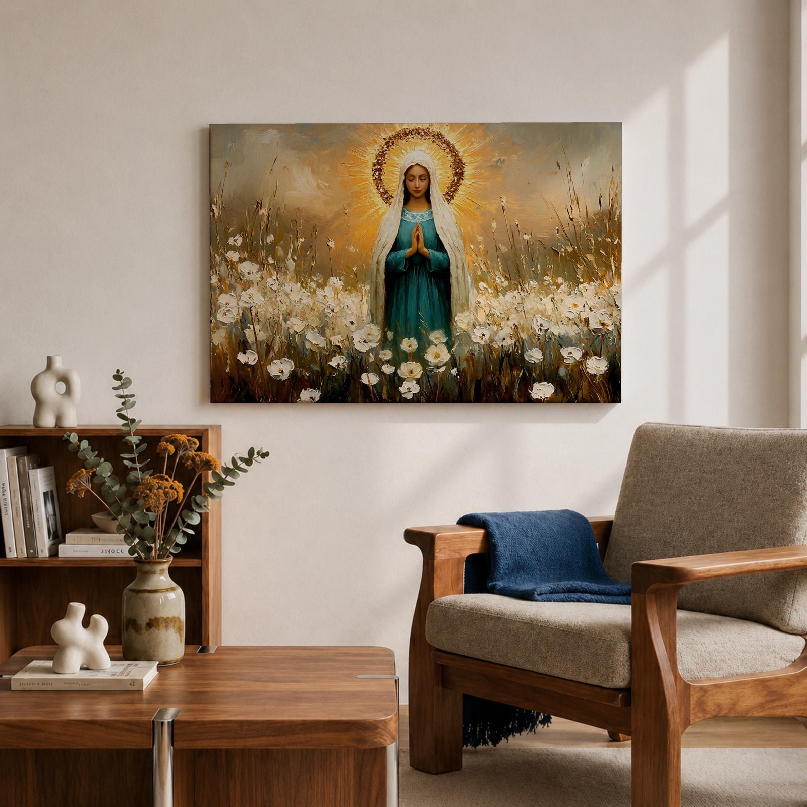 Virgin Mary Wall Art Our Lady Framed Canvas Marian Devotion Impasto Catholic Home Decor