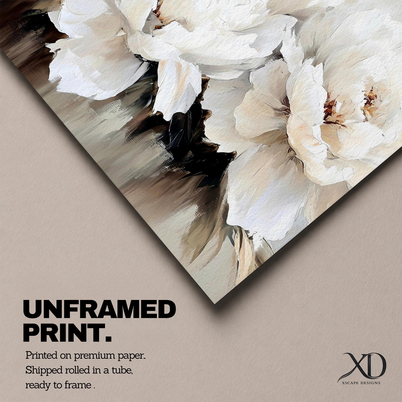 White Peonies Wall Art Garden Peony Framed Canvas Impasto Floral Vintage Home Decor