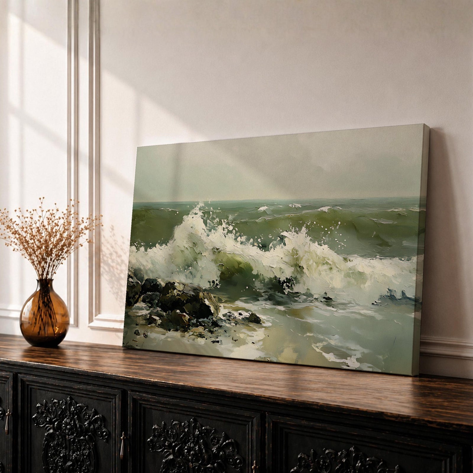 Ocean Wave Wall Art Sea Wave Framed Canvas Seascape Vintage Coastal Home Decor