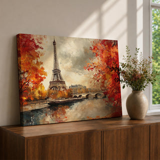 Eiffel Tower Wall Art Paris Landmark Framed Canvas French Cityscape Impasto Rustic Home Decor