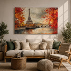 Eiffel Tower Wall Art Paris Landmark Framed Canvas French Cityscape Impasto Rustic Home Decor