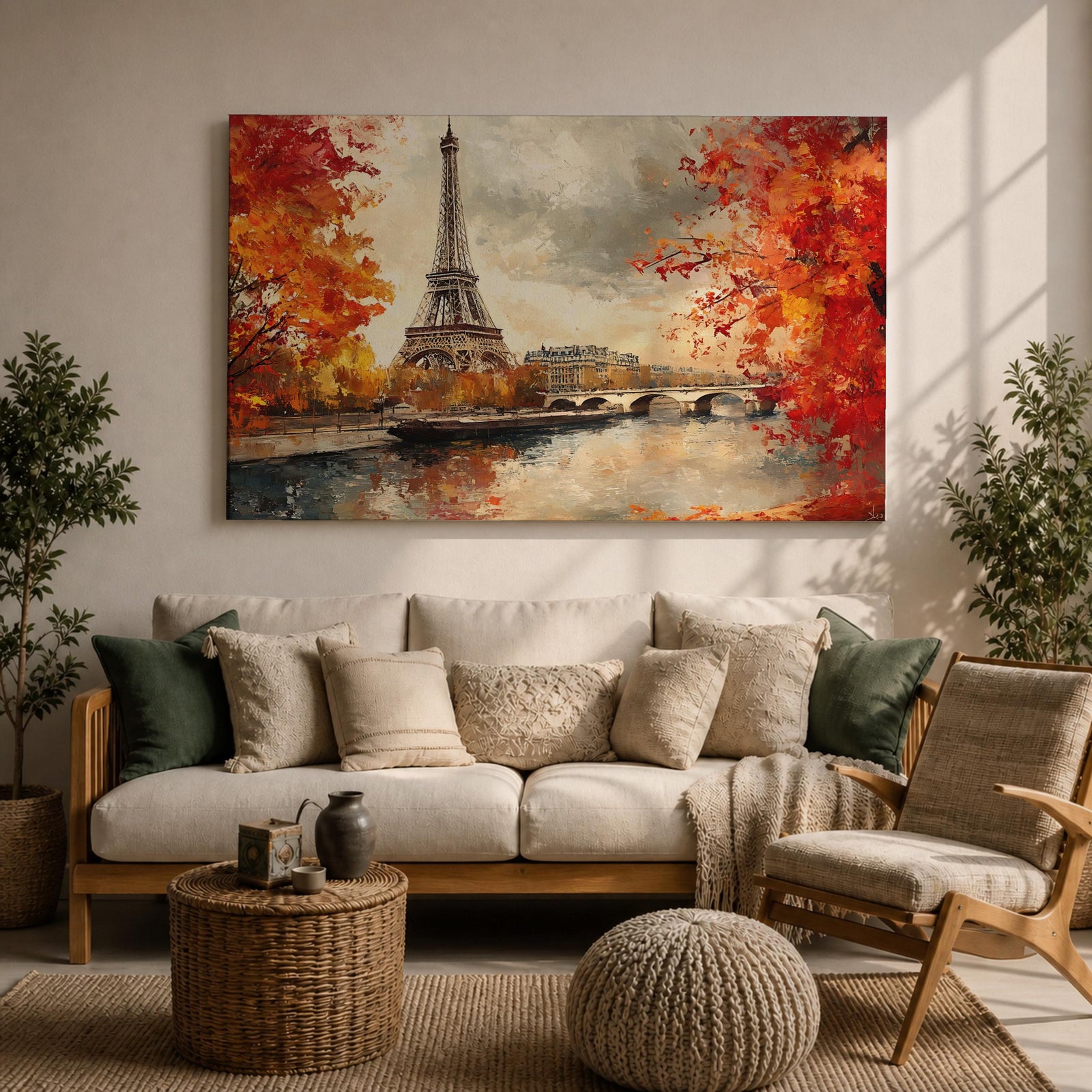 Eiffel Tower Wall Art Paris Landmark Framed Canvas French Cityscape Impasto Rustic Home Decor