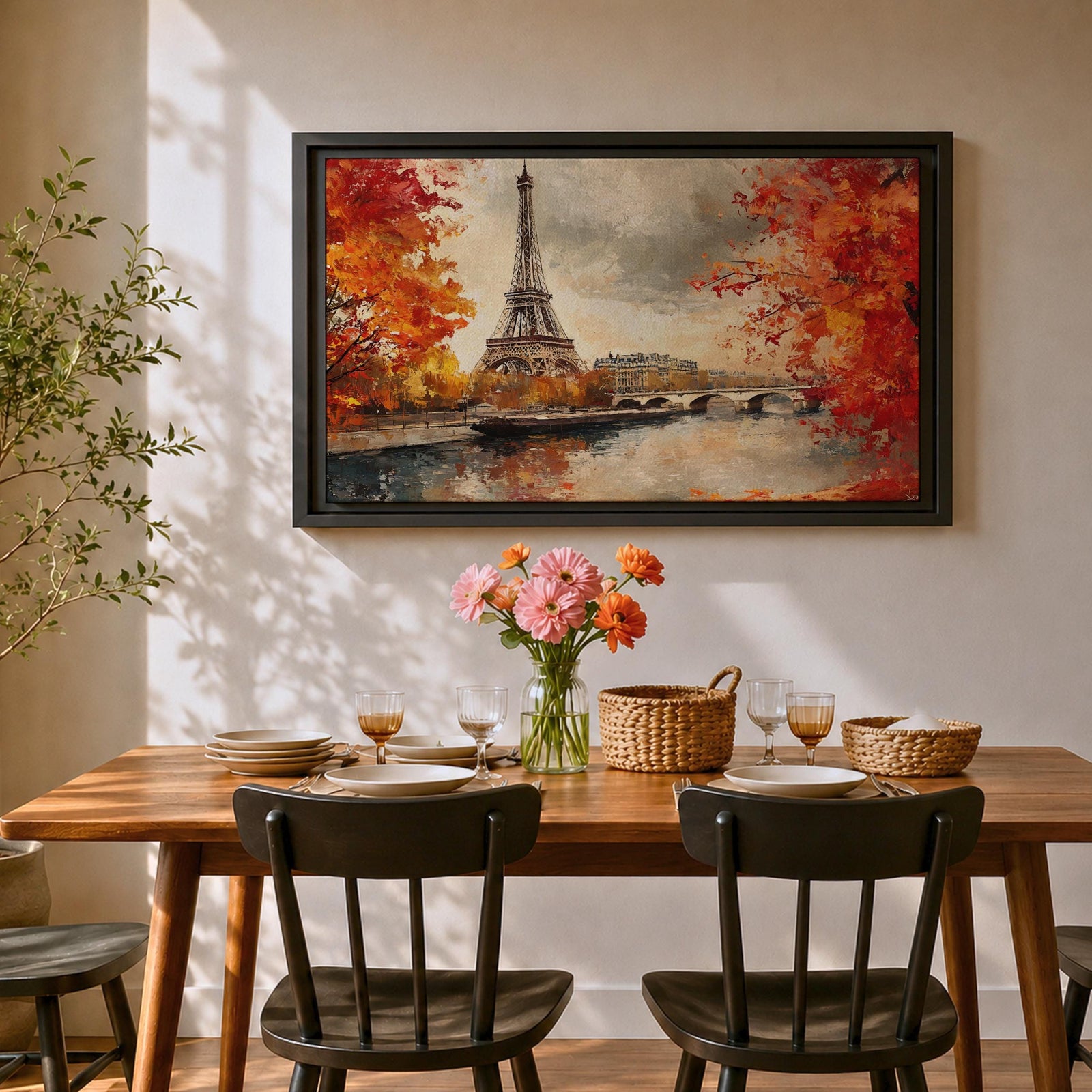 Eiffel Tower Wall Art Paris Landmark Framed Canvas French Cityscape Impasto Rustic Home Decor