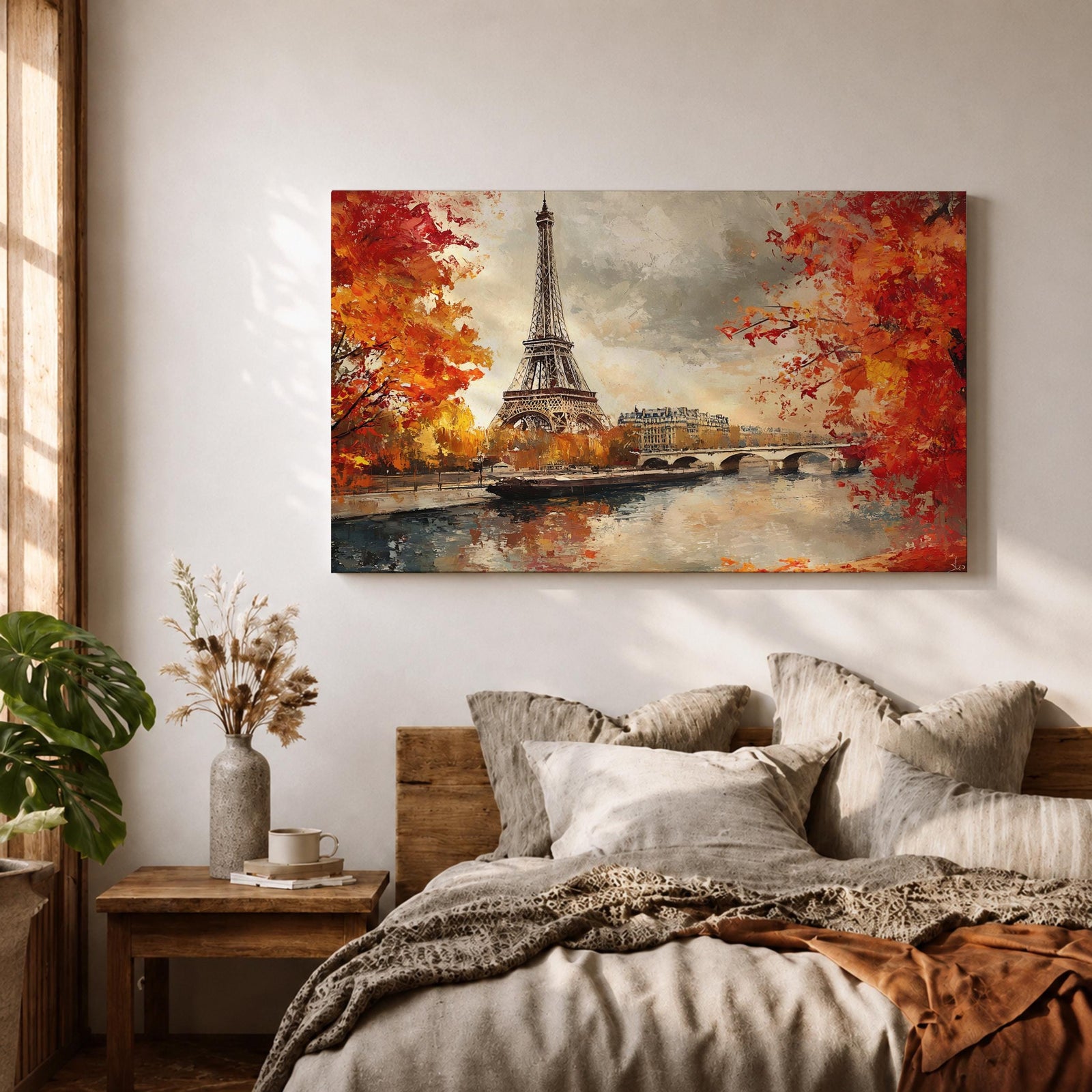 Eiffel Tower Wall Art Paris Landmark Framed Canvas French Cityscape Impasto Rustic Home Decor
