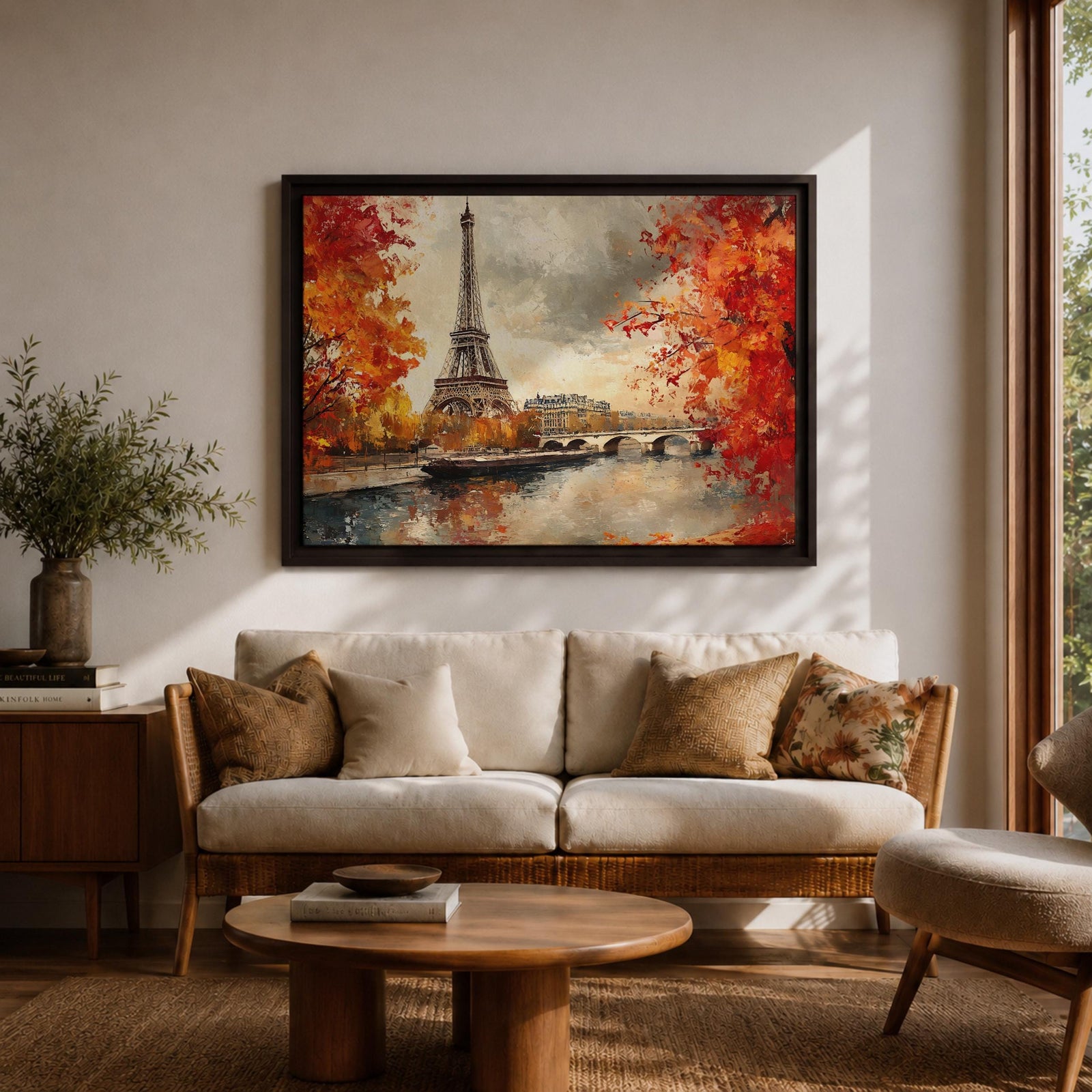Eiffel Tower Wall Art Paris Landmark Framed Canvas French Cityscape Impasto Rustic Home Decor