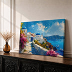 Santorini Landscape Wall Art Oia Greece Framed Canvas Coastal Living Room Boho Home Decor