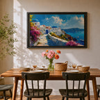 Santorini Landscape Wall Art Oia Greece Framed Canvas Coastal Living Room Boho Home Decor