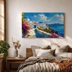 Santorini Landscape Wall Art Oia Greece Framed Canvas Coastal Living Room Boho Home Decor
