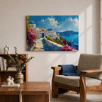 Santorini Landscape Wall Art Oia Greece Framed Canvas Coastal Living Room Boho Home Decor