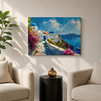 Santorini Landscape Wall Art Oia Greece Framed Canvas Coastal Living Room Boho Home Decor
