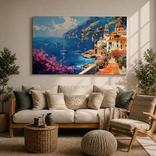 Amalfi Coast Wall Art Costiera Amalfitana Framed Canvas Mediterranean Impasto Living Room Decor